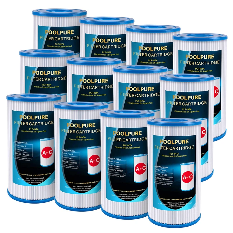 POOLPURE Replacement Filter for Type A or C, Compatible with Intex 29000E/59900E, Easy Set Pool Filters, Summer Escapes or Summer Waves Above Ground Pools, Pack of 12