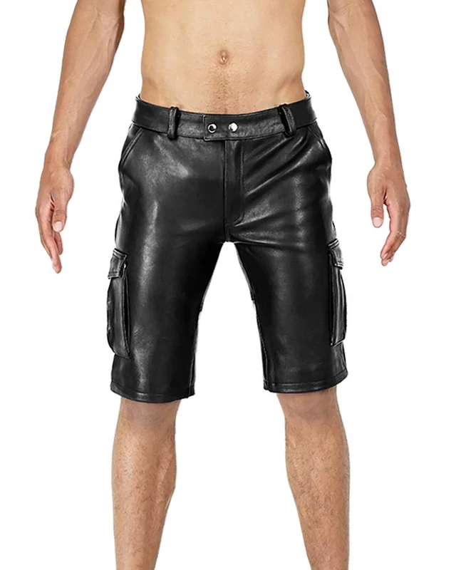 Bockle® BoB Cargo Shorts Leather Pants Shorts Short Leather Trousers, Size: W40/L34 Black - Image 1