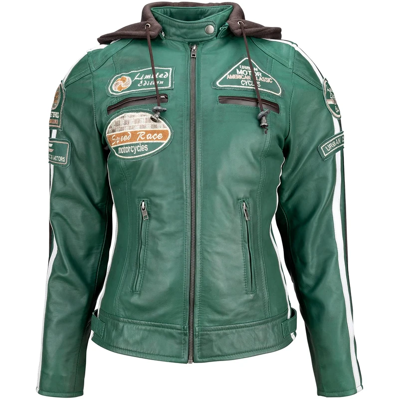 Urban Leather Women's Leather Motorcycle Jacket '58 LADIES', Dark Green, 5XL - Image 1
