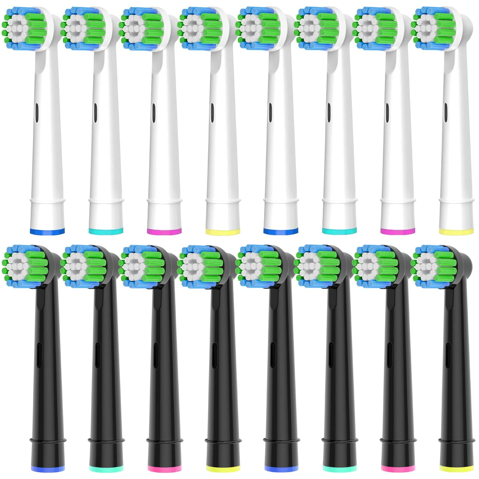 Oral B Compatible Toothbrush Heads, 16 Count Precision Replacement Brush Heads for Most Braun Oral B Electric Toothbrush, 8pcs White and 8pcs Black.