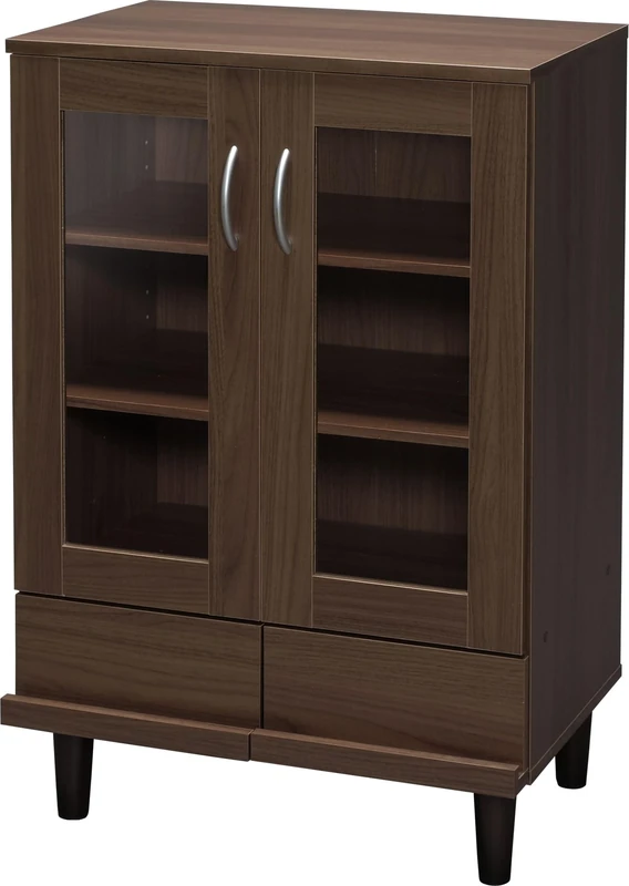 Iris Ohyama, Glass Cabinet/SideBoard with Drawers & Shelves/Wooden Cabinet/Cabinet with Doors, Adjustable Shelf Height 3.2 cm, Dining Kitchen, Living Room - Cabinet - KBN-9390 - Brown