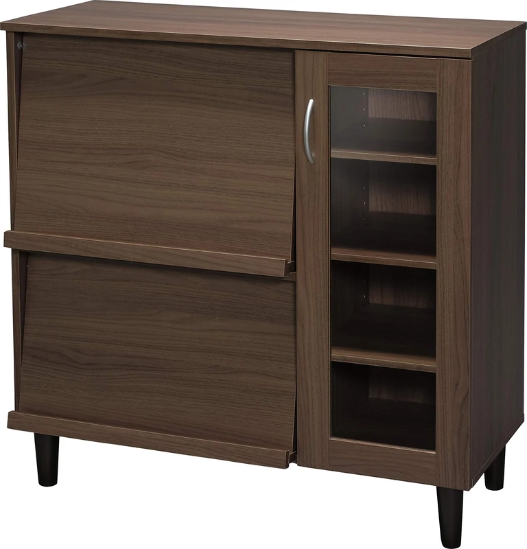 Iris Ohyama, Cabinet Multi-Storage/SideBoard with Sliding Top and Glass Door/Wooden Cabinet/Kitchen Cabinet, Modular, Design, Kitchen, Living Room - Cabinet - KBN-9390 - Brown