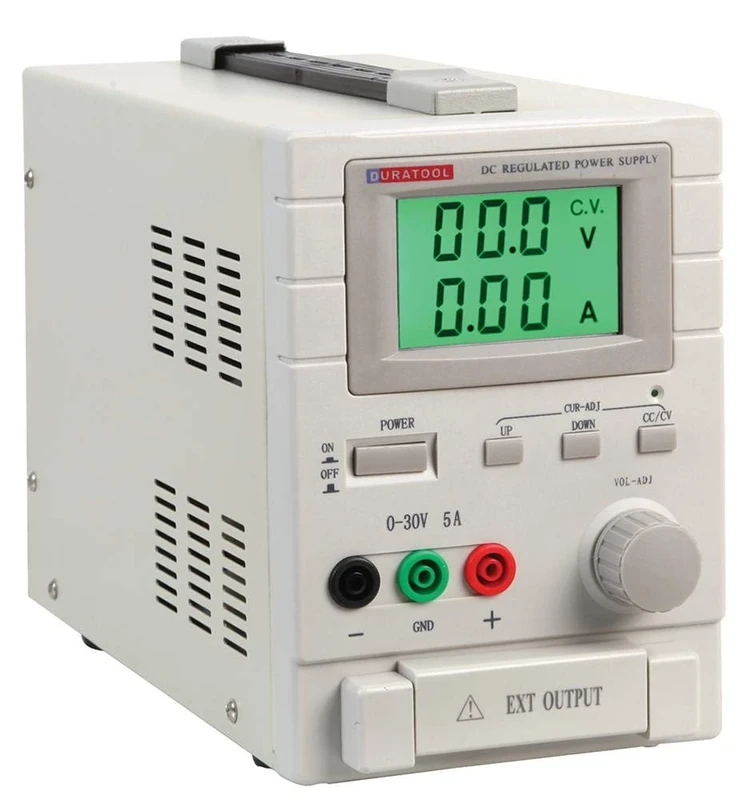 DURATOOL 30V 5A DC Adjustable Regulated Bench Power Supply – Single Output, Green Backlight, 150W, UK Plug