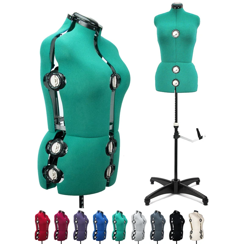 13 Dials Female Fabric Adjustable Mannequin Dress Form for Sewing, Mannequin Body Torso with Tri-Pod Stand, Up to 70 Inch Shoulder Height. (Large) (Green)