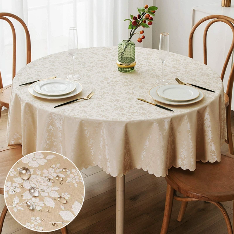 Smiry Round Table Cloth, Waterproof Heavy Duty Vinyl Tablecloths, Wipeable Washable Table Cover for Kitchen and Dining Room (Beige, 70" x 70")