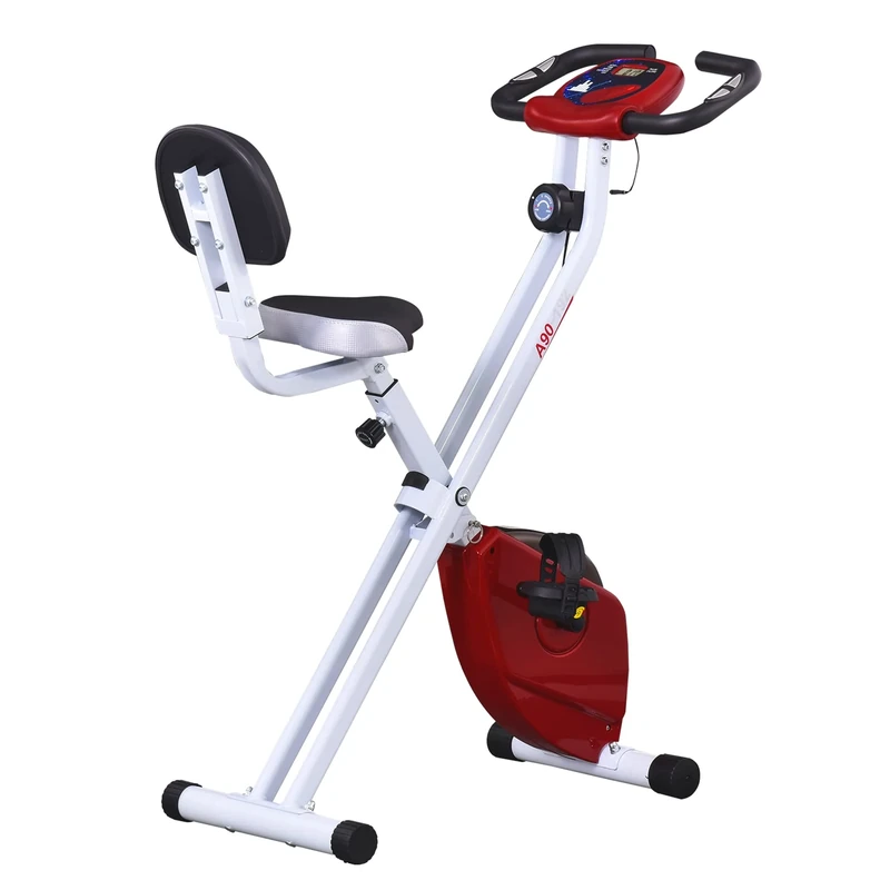 HOMCOM Folding Exercise Bike, Fitness Bicycle Indoor Trainer, 8-Level Magnetic Resistance Adjustable, with LCD Monitor, Pulse Sensor, Red