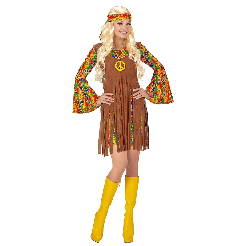 Widmann Hippie Girl Costume Set - Flower Power Dress & Accessories