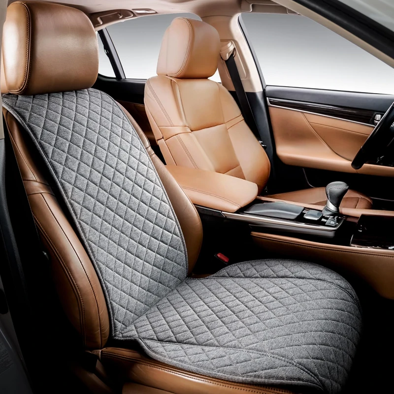 IVICY Linen Car Seat Cover for All Seasons Soft & Breathable Front Premium Covers with Non-Slip Protector Universal Fits Most Automotive, Van, SUV, Truck - 1 Unit