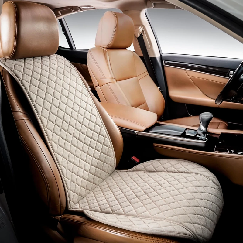 IVICY Linen Car Seat Cover for All Seasons Soft & Breathable Front Premium Covers with Non-Slip Protector Universal Fits Most Automotive, Van, SUV, Truck - 1 Unit