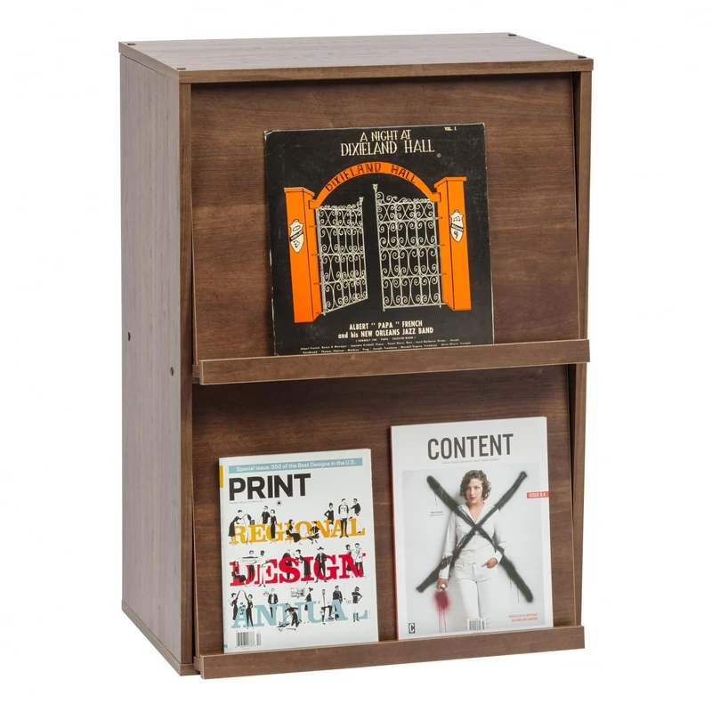 Iris Ohyama, Furniture, Bookcase, Storage Shelf, 2 Flip Doors, Wood, Magazine Cabinet, Elegant, Versatile, for Office, Bedroom, Living Room, Brown, Flap Rack CHR-2