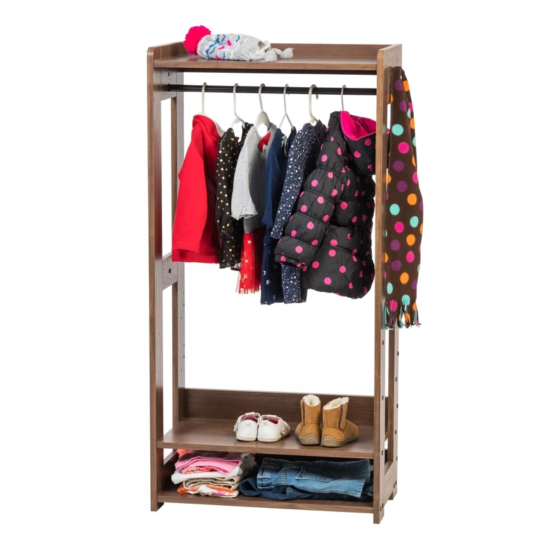 Iris Ohyama, Clothes rack/Kids coat rack with shelves/Kids Garment Rack/Kid Wooden Clothes Rack, Adjustable shelf 3.2 cm, Design, Bedroom, Playroom,School - Kids Garment Rack - KWR-1 - Brown