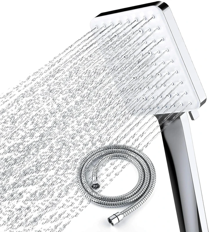 Newentor Shower Head with Hose [TESTSIEGER], High Pressure with Hose Set 1.5m, Universal Shower Head with 6 Settings Spray Mode, Chrome