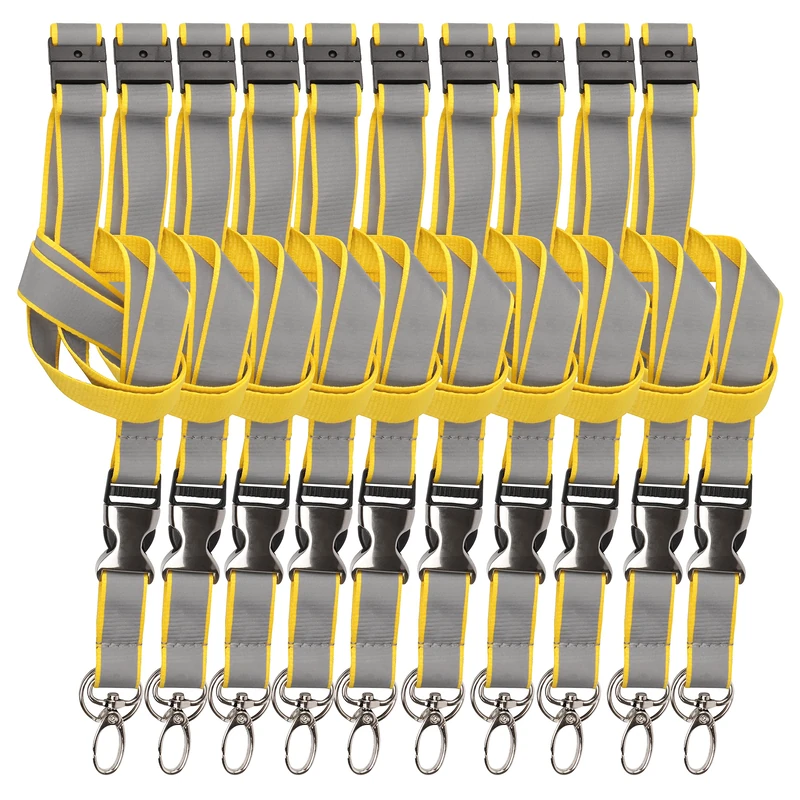 Tarifold Fr 200534 – Reflective Lanyard for ID Badge | Detachable Neck Strap with Badge Holder, Keys, Yellow/Grey (55cm, Pack of 10 Pieces)