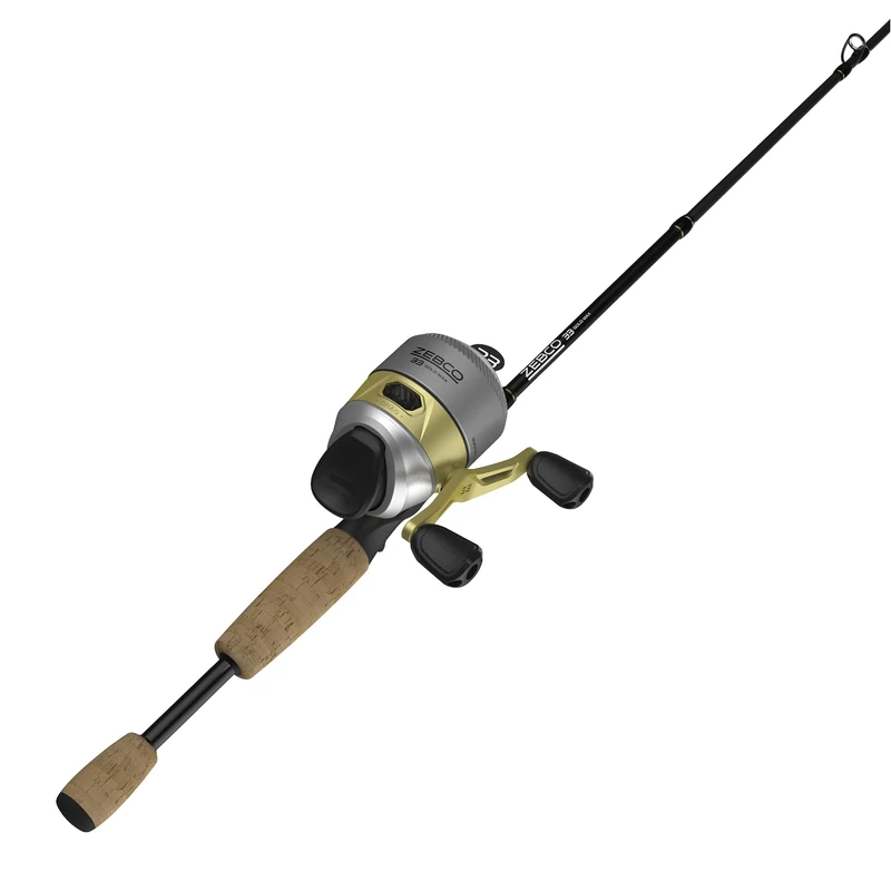 Zebco 33 Gold Spincast Reel and 2-Piece Fishing Rod Combo, Fiberglass Rod with Comfortable Split-Grip Cork Handle, Instant Anti-Reverse Fishing Reel
