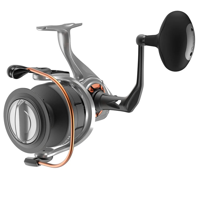 Quantum Reliance Spinning Fishing Reel, Size 85 Reel, Changeable Right- or Left-Hand Retrieve, Anti-Corrosive Bearings, Water-Tight Seal, Oversized Knob Handle, Silver/Black