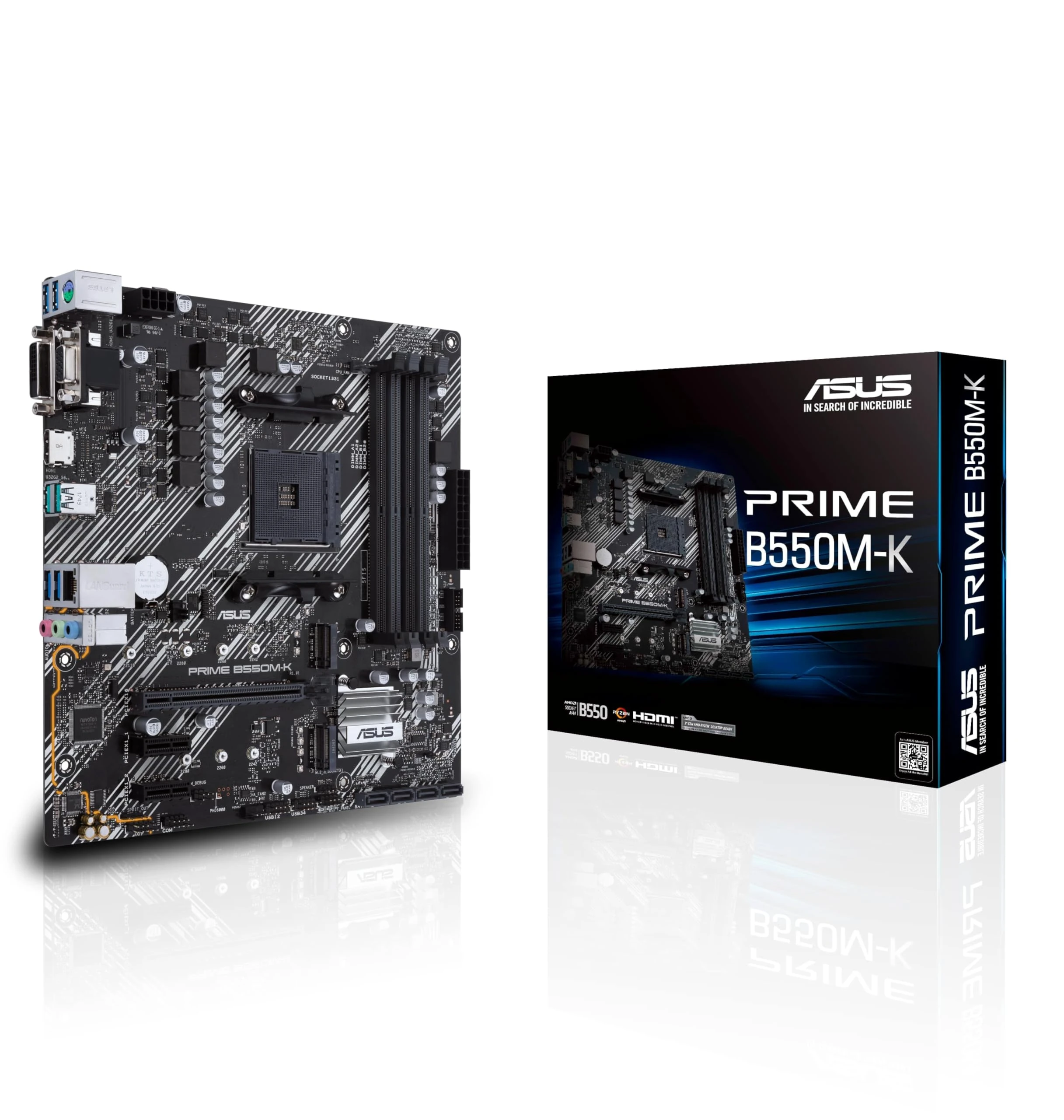 ASUS PRIME B550M-K, AMD AM4, MATX, 128GB DDR4, 4DIMM, D-SUB, DVI-D, HDMI, PCIE