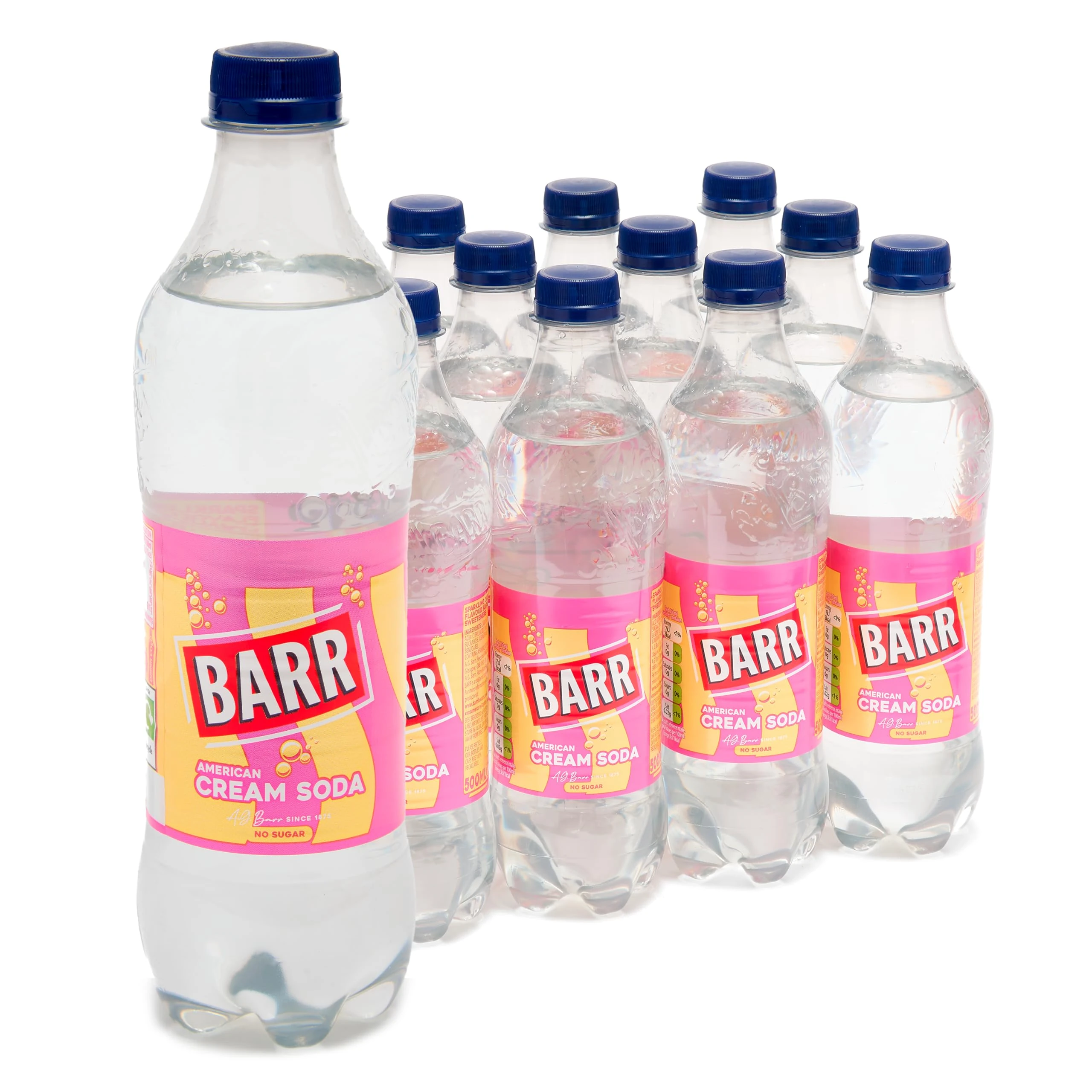 Barr American Cream Soda - Fizzy Drinks 12 Pack x 500ml Bottles - Vanilla Flavour Cream Soda Soft Drink with Zero Sugar