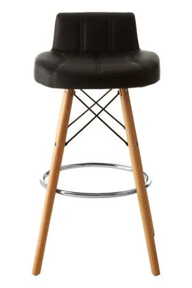 Premier Housewares Bar Stool, Counter Height Stools For Kitchen, Wood & Leather, w48 x d45 x h88cm - Black