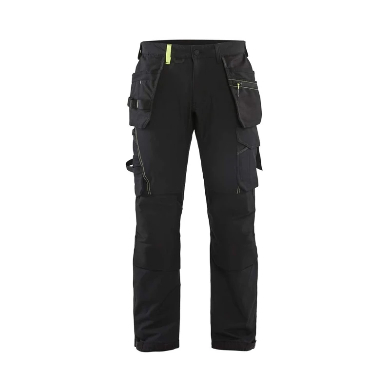 Blaklader 152216459933D108 4-Way Stretch Craftsman's Work Trousers, Black/Yellow, Size D108