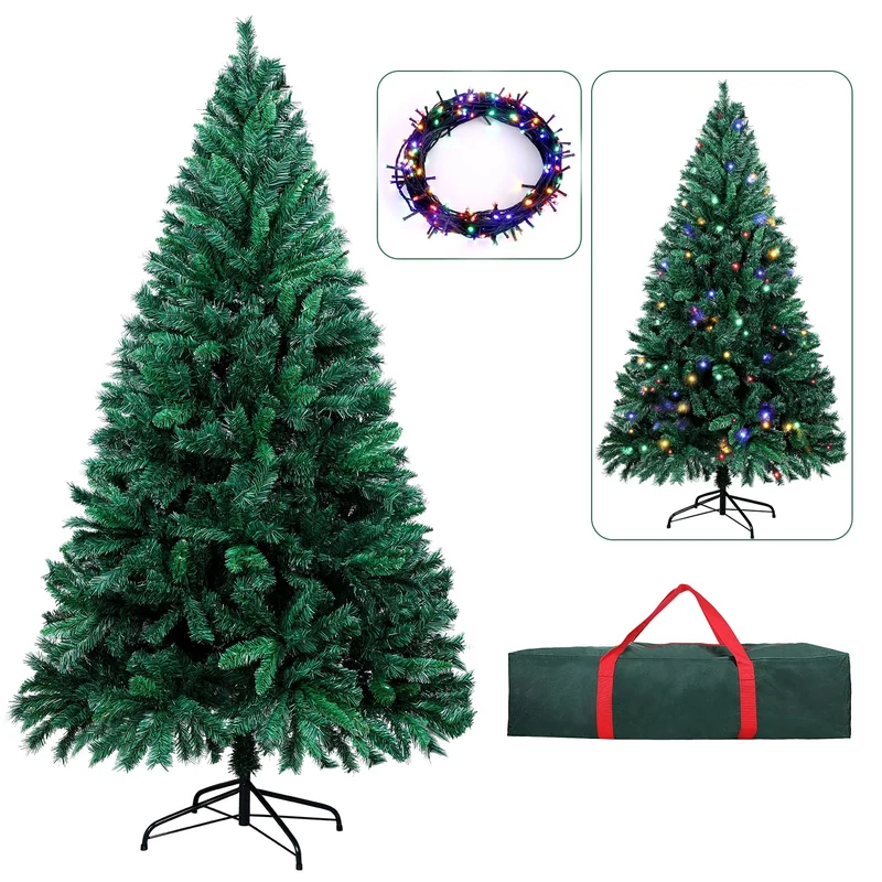 OUSFOT Christmas Tree 6ft with 250 LED 25M Colorful Lights Oxford Storage Bag 815 Branches Christmas Decoration Foldable