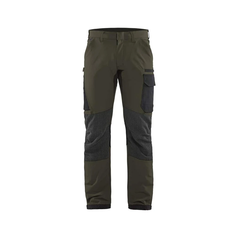 Blaklader 142216454599D92 4-Way Stretch Service Work Trousers, Dark Olive Green/Black, Size D92