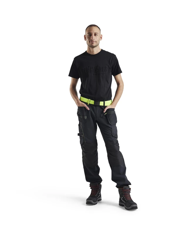Blaklader 152216459933C60 4-Way Stretch Craftsman's Work Trousers, Black/Yellow, Size C60