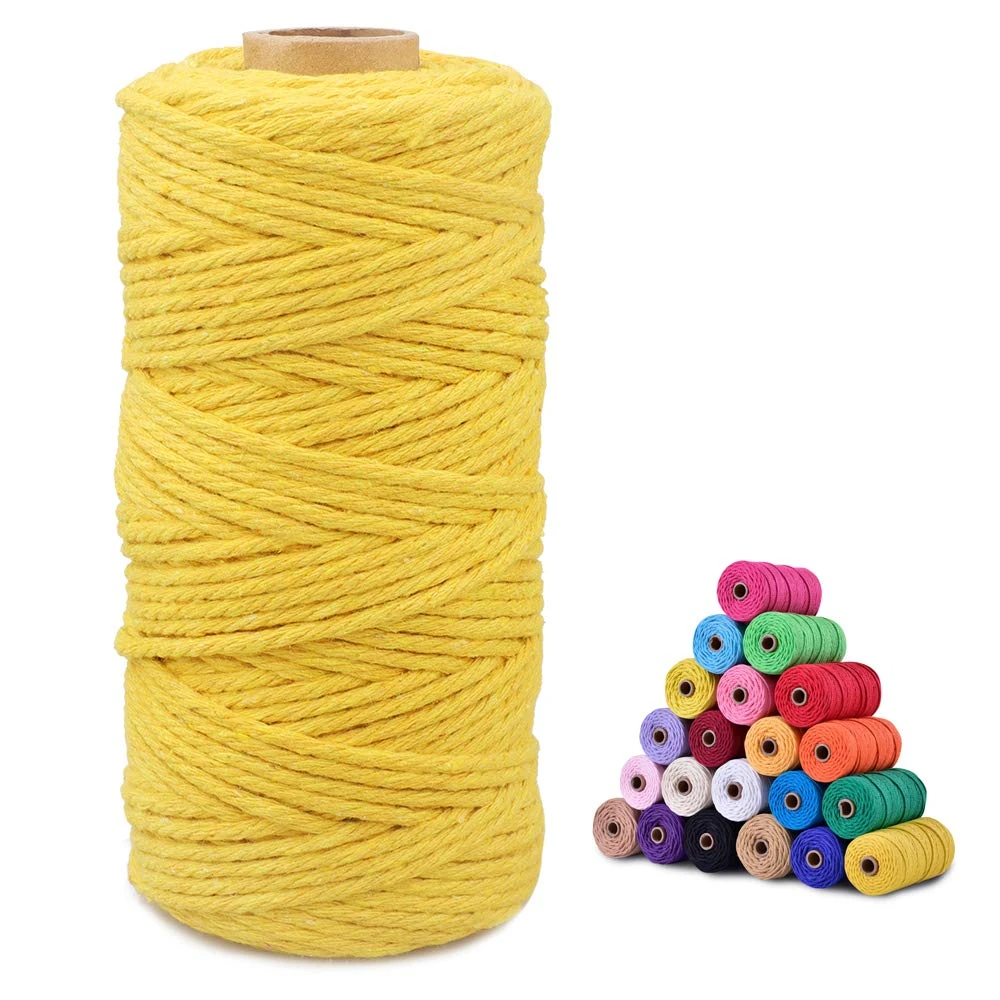 jijAcraft 3MM Yellow Macrame Cord, 100M Cotton String Twine, Strong Cotton Graden String for DIY Crafts, Wall Hanging, Packaging Decoration