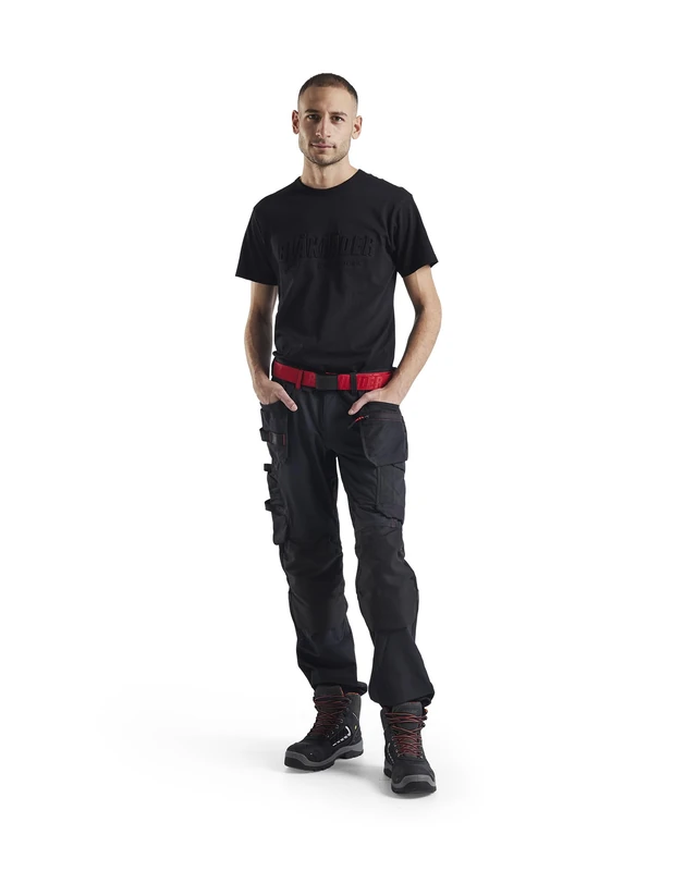 Blaklader 152216459956C48 4-Way Stretch Craftsman's Work Trousers, Black/Red, Size C48