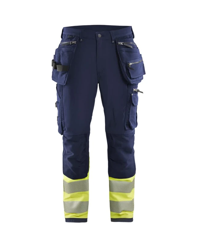 Blaklader 199316428933D100 Hi-Vis 4-Way Stretch Trousers, Navy/Yellow, Size D100