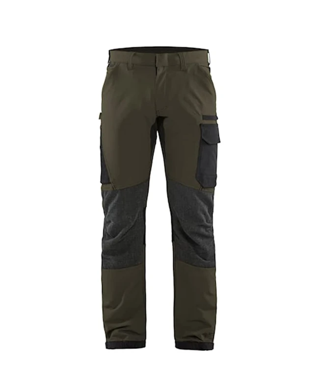 Blaklader 142216454599C56 4-Way Stretch Service Work Trousers, Dark Olive Green/Black, Size C56