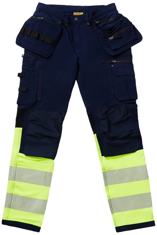 Blaklader 199316428933C154 Hi-Vis 4-Way Stretch Trousers, Navy/Yellow, Size C154