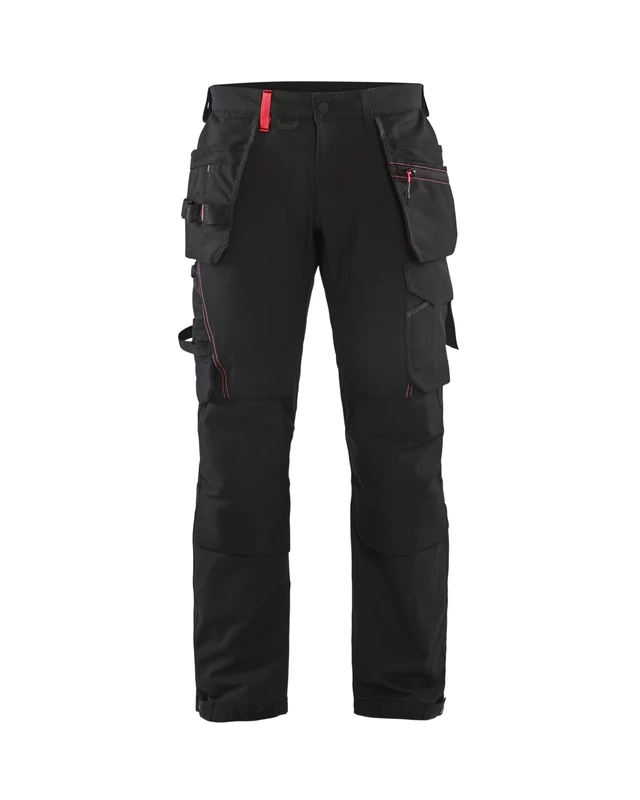 Blaklader 152216459956D88 4-Way Stretch Craftsman's Work Trousers, Black/Red, Size D88