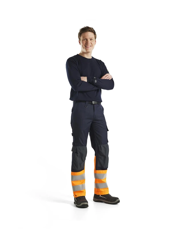 Blaklader 148815138953C44 Multinorm Inharent Work Trousers, Navy/Orange, Size C44