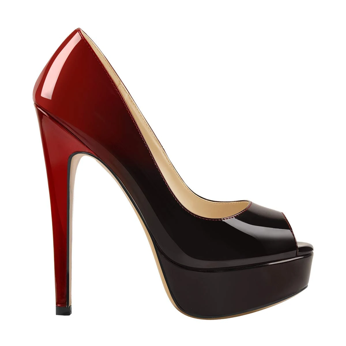 Only maker Women's Peep Toe Silp-on High Heel Pumps Stiletto Platform Sandals Faux Patent Leather Wedding Party Dress Shoes Glazed Black Size 12