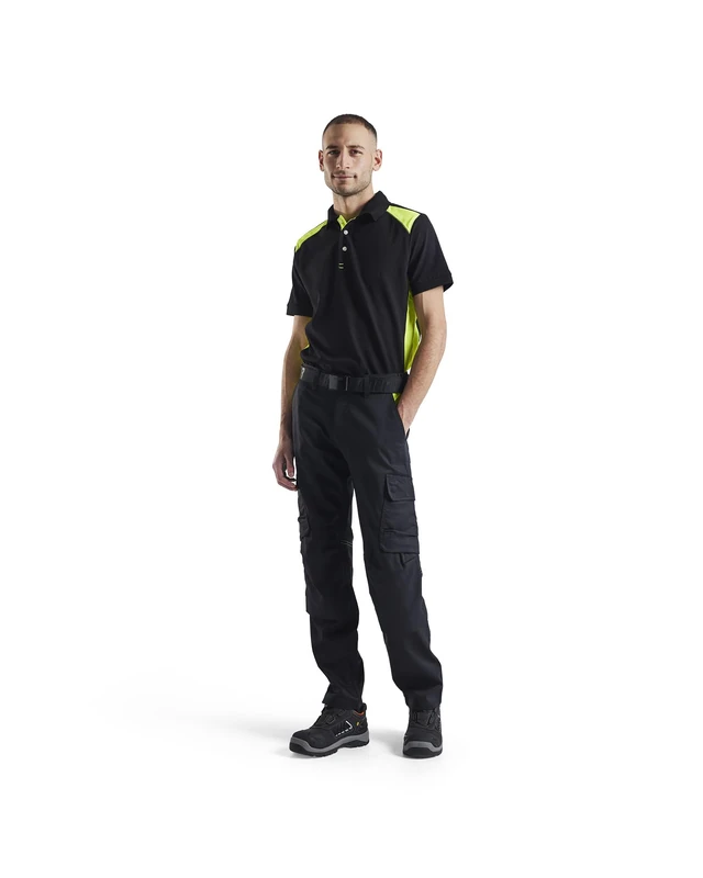 Blaklader 144818329933C64 Industrial Stretch Work Trousers with Knee Pad Pockets, Black/Yellow, Size C64
