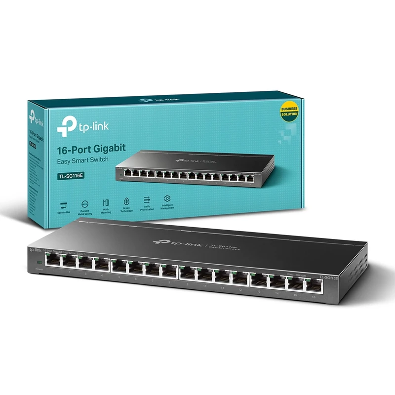 TP-Link TL-SG116E Managed 16-Port Gigabit Network Switch, Energy-Saving Ethernet Splitter, Support QoS VLAN IGMP Snooping, Traffic Prioritisation, Intelligent Network Management Through Web Interface