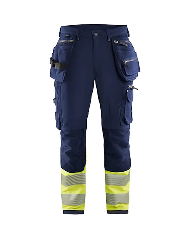 Blaklader 199316428933C62 Hi-Vis 4-Way Stretch Trousers, Navy/Yellow, Size C62