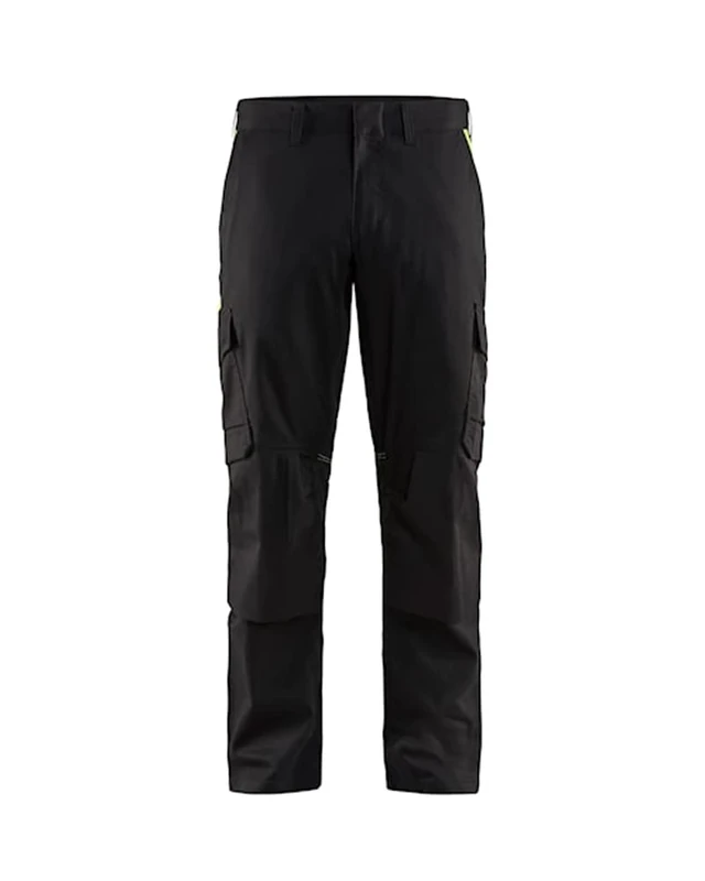 Blaklader 144818329933D116 Industrial Stretch Work Trousers with Knee Pad Pockets, Black/Yellow, Size D116