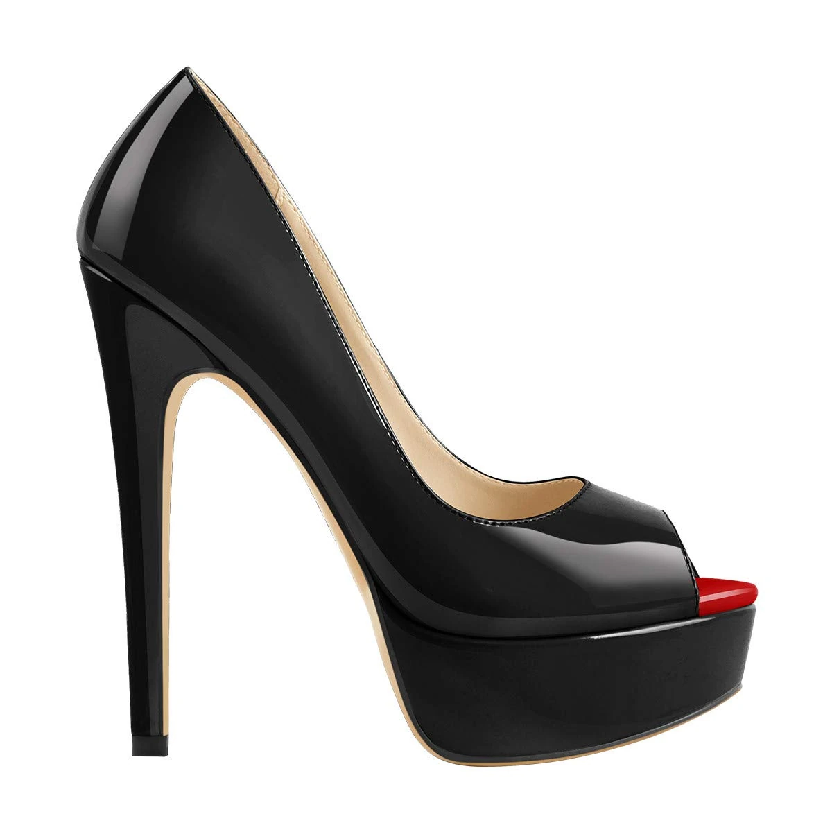 Only maker Women‘s Peep Toe Platform High Heels Stiletto Pumps Sexy Slip On Sandals Prom Evening Court Shoes Black Size 12