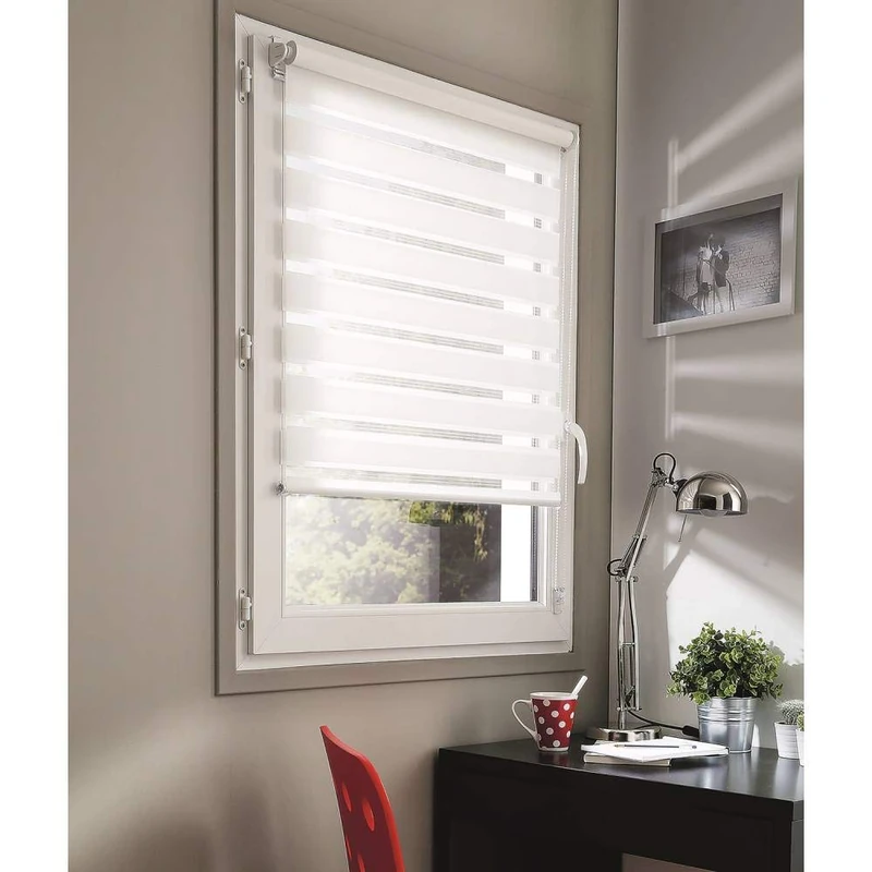 madecostore Day/Night Roller Blind, White, L 125 x H 160 cm (Fabric = Length 122 cm)