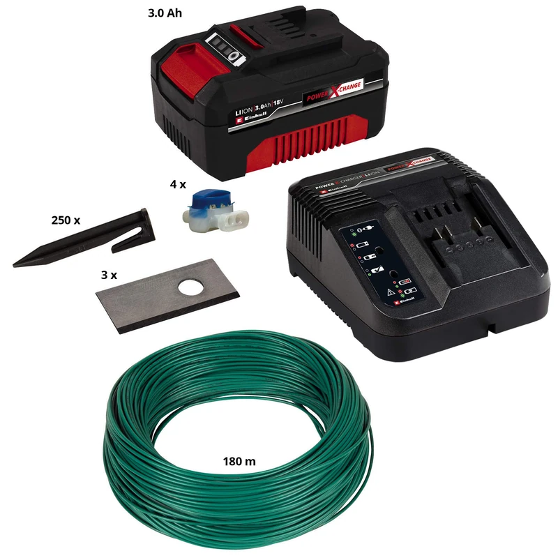 Einhell Robotic Lawnmower Accessories Installation Kit 800 m² (for Freelexo Lawnmower, Lawn Areas up to 800 m², Includes 3 Ah Power X-Change Battery, 3 Blades, 180 m Boundary Wire)