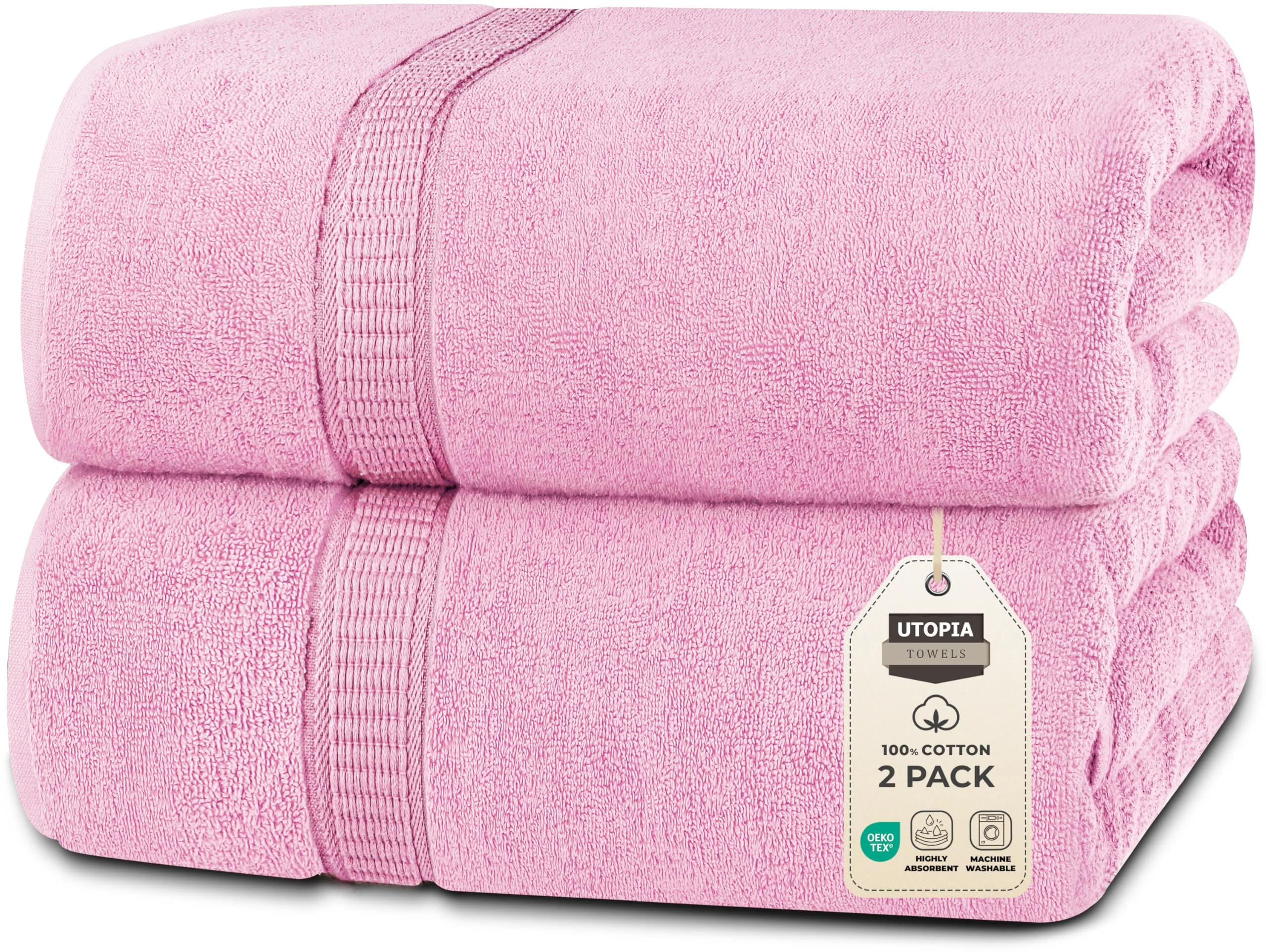 Utopia Towels - Premium Jumbo Bath Sheet (90 x 180 cm, 2 Pack) - 100% Ring Spun Cotton Highly Absorbent and Quick Dry Extra Large Bath Sheet - Super Soft Hotel Quality Towel (Pink)