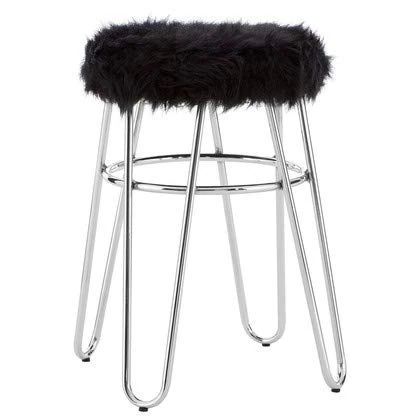 Premier Housewares Bar Stool, Counter Height Stools, Metal & Fur, w35 x d35 x h51cm -Silver