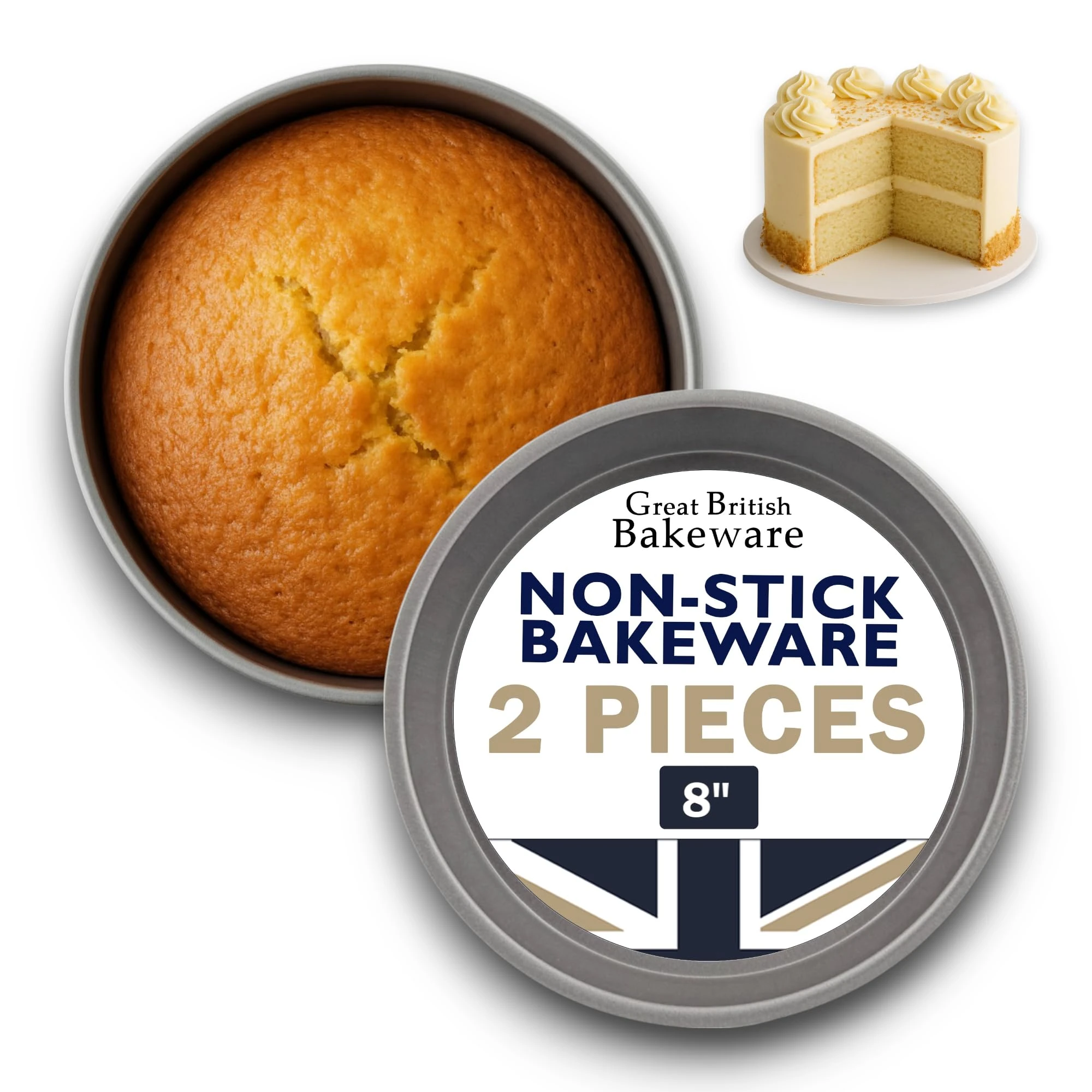 Samuel Groves Great British Bakeware 2 Pack 8" Superior Double Coated Non-Stick Victoria Sandwich Cake Tin, Baking, Oven Safe, Round Cake Tin, Fixed Base, PFOA & BPA Free Cookware, Made in England
