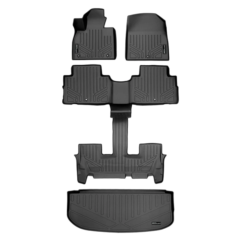 SMARTLINER Floor Mats 2 Rows and Cargo Liner Behind 3rd Row Set Black for 2020-2021 Hyundai Palisade w/Bucket Seats