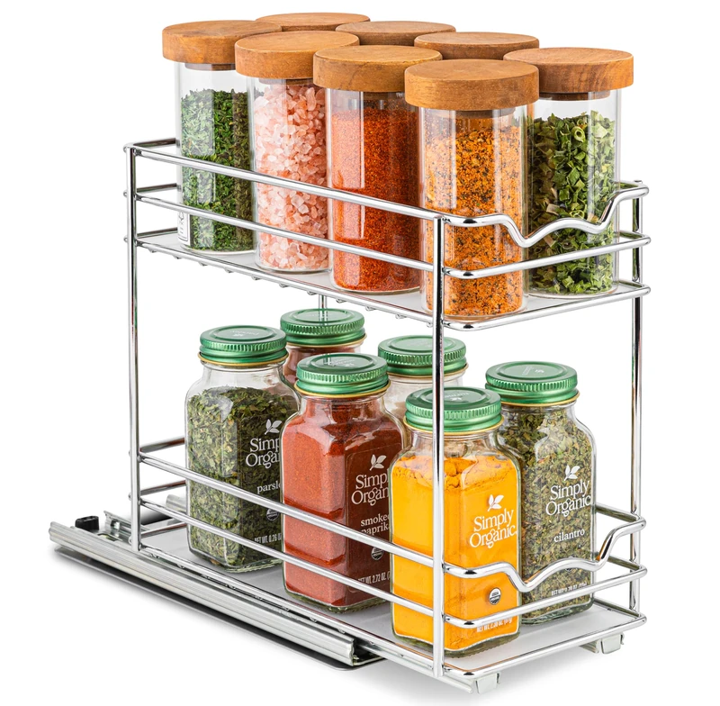 HOLDN’ STORAGE Spice Rack Organizer for Cabinet, Heavy Duty - Pull Out Spice Rack 5 Year Warranty - Spice Organization 4-1/2"Wx10-3/8 Dx8-7/8 H - Spice Racks for Inside Cabinets & Pantry Closet