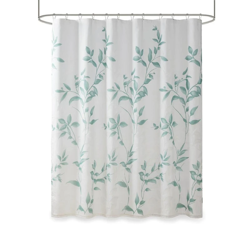 Madison Park Cecily Shower Curtain, Luxurious Botanical Leaf Print, Modern Serene Bathroom Décor, Machine Washable Bath Privacy Screen, 72x72, Seafoam