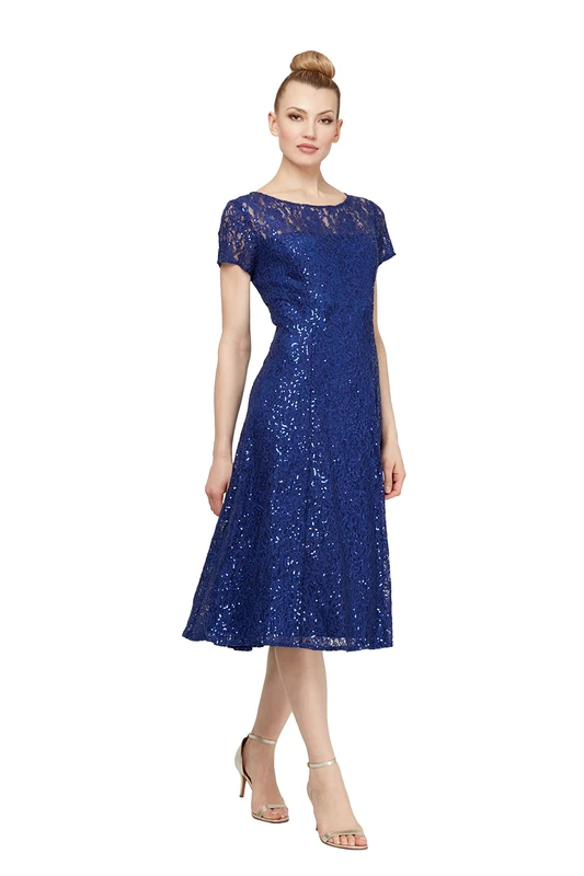 S.L. Fashions Women's Sequin Fit and Flare Dress Special Occasion, Iris, 22