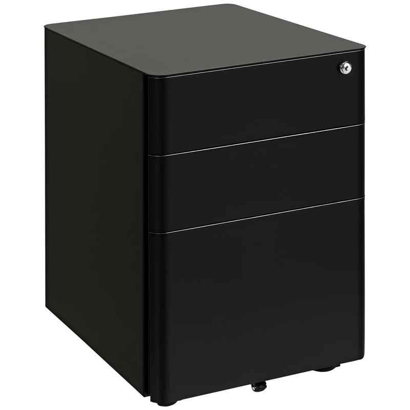Vinsetto 3-Drawer Mobile Filing Cabinet, Steel Lockable File Cabinet for A4, Legal, Letter, Compact Under Desk Storage Unit with Pre-Assembled Body Except Wheels for Home Office, 39 x 48 x 59cm, Black