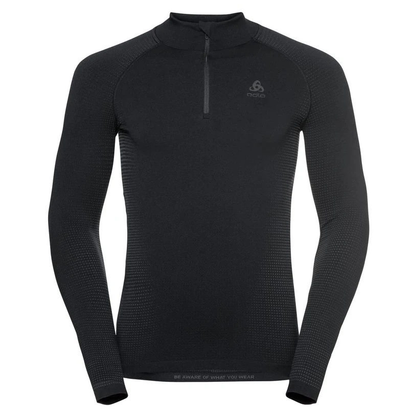 Odlo Men Functional long-sleeve shirt with zipper PERFORMANCE WARM ECO, black - new odlo graphite grey, S
